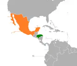 Map indicating locations of Honduras and Mexico