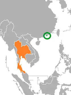 Map indicating locations of Hong Kong and Thailand