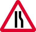 Road narrows on right ahead (left if symbol reversed)