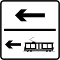 Light rail vehicle lane or tram lane on major road ahead