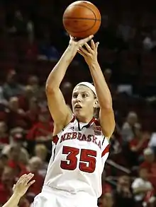 Hooper wearing a Nebraska uniform making a jump shot