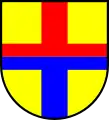 Or a cross per fess gules and azure