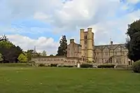 View from across the lawn - The Victorian Web described Lovelace's Romanesque tower as "a church tower to which someone has attached cylinders"