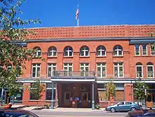 The hotel seen from directly in front of it, across the street