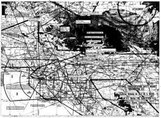 Collision chart indicating the flight paths of each aircraft superimposed over a topographical map of the area.