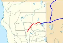 Map showing approximate route of Humboldt Wagon Road