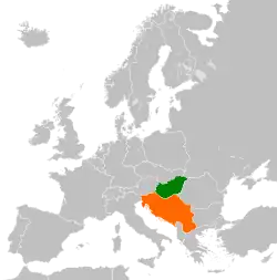 Map indicating locations of Hungary and Yugoslavia