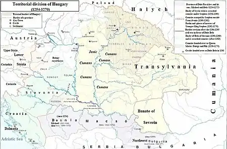  Map of the territorial division of the Kingdom of Hungary between 1254 and 1270