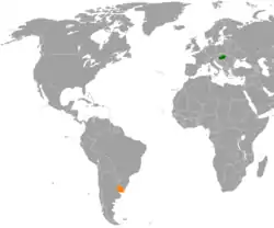 Map indicating locations of Hungary and Uruguay