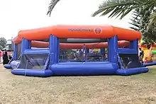 Inflatable Hungerball arena with six goals.