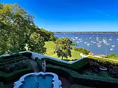 View of pool area and Huntington Bay from main house