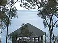 A recreation shelter overlooking the lake