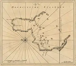 1753 Van Keulen Dutch map of Huvadu atoll