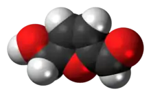 Space-filling model of the hydroxymethylfurfural molecule