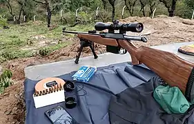 IOF .30-06 Sporting Rifle with Tasco 3-9x 40 mm Riflescope and Haris Bipod mounted at a private range in J&K, India.