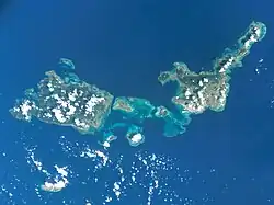 Satellite image of Iriomote and Ishigaki in the Yaeyama Islands