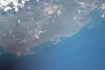 View of the dry forest area, between the Guanica and Guayanilla Bays, from the International Space Station.