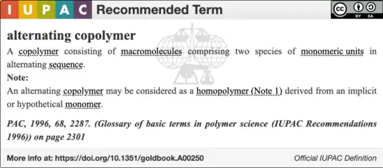 IUPAC definition for an alternating copolymer