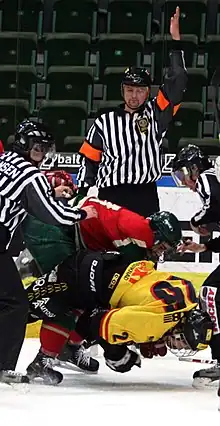 A fight during junior ice hockey game