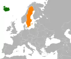 Map indicating locations of Iceland and Sweden