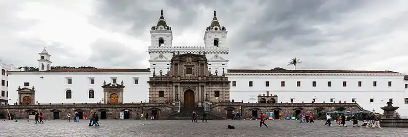 The large Basilica of San Francisco, in Quito, Ecuador, built between 1535 and 1650