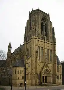 Exterior, Church of the Holy Name of Jesus, Manchester, tower added later