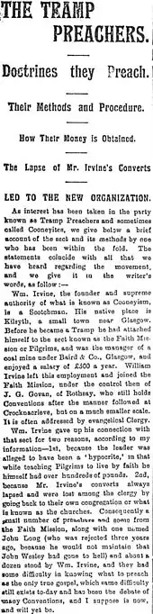 Scan of a 1910 newspaper article regarding Tramp Preachers, Doctrines, Methods, Money and Lapses