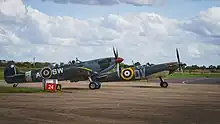 Two Duxford based Spitfire's taxi out to take off