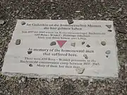 Pink triangle (Rosa Winkel in German) memorial for gay men killed at Buchenwald.