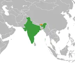 Map indicating locations of India
 and Bhutan