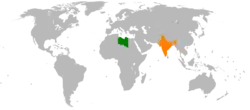 Map indicating locations of Libya and India