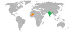 Map indicating locations of India and Mali