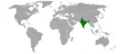 Map indicating locations of India and Nicaragua