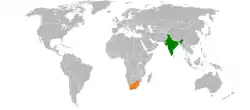 Map indicating locations of India and South Africa