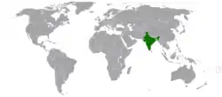 Map indicating locations of India and Tonga