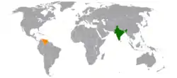 Map indicating locations of India and Venezuela