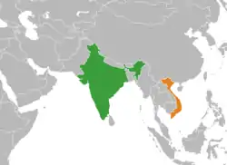 Map indicating locations of India and Vietnam