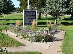 Indianola town park: grave of Pawnee victim of Massacre Canyon event, September 2010