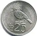 Victoria crowned pigeon in the Indonesian 25-rupiah coin