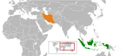 Map indicating locations of Indonesia and Iran