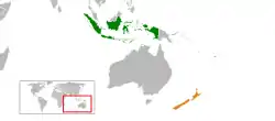 Map indicating locations of Indonesia and New Zealand