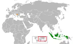 Map indicating locations of Indonesia and Serbia