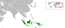 Map indicating locations of Indonesia and South Korea