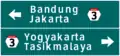 3-way directional sign. Note the Indonesian National Highway number hexagon