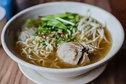 Mi bakso with tongcai and fried shallots.