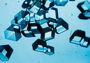 Insulin crystals grown in earth orbit.