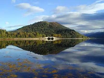 Inveraray Bridge on Loch Fyne. The spires of Inveraray Castle can just be seen on the left.