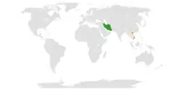 Map indicating locations of Iran and Vietnam