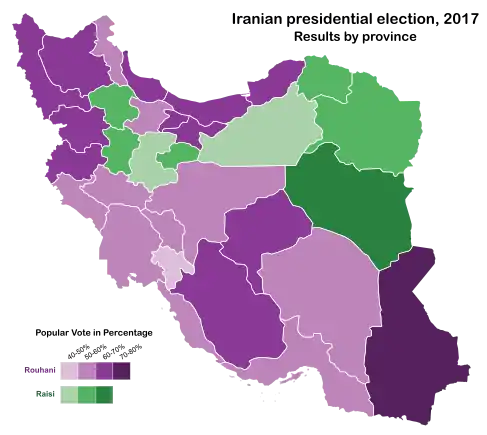 Iranian presidential election, 2017 by province (shaded)