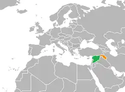 Map indicating locations of Syria and Kurdistan Region